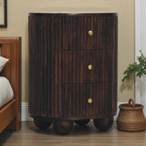 Curved Fluted 3-Drawer Bedside Table | Brass Velvet