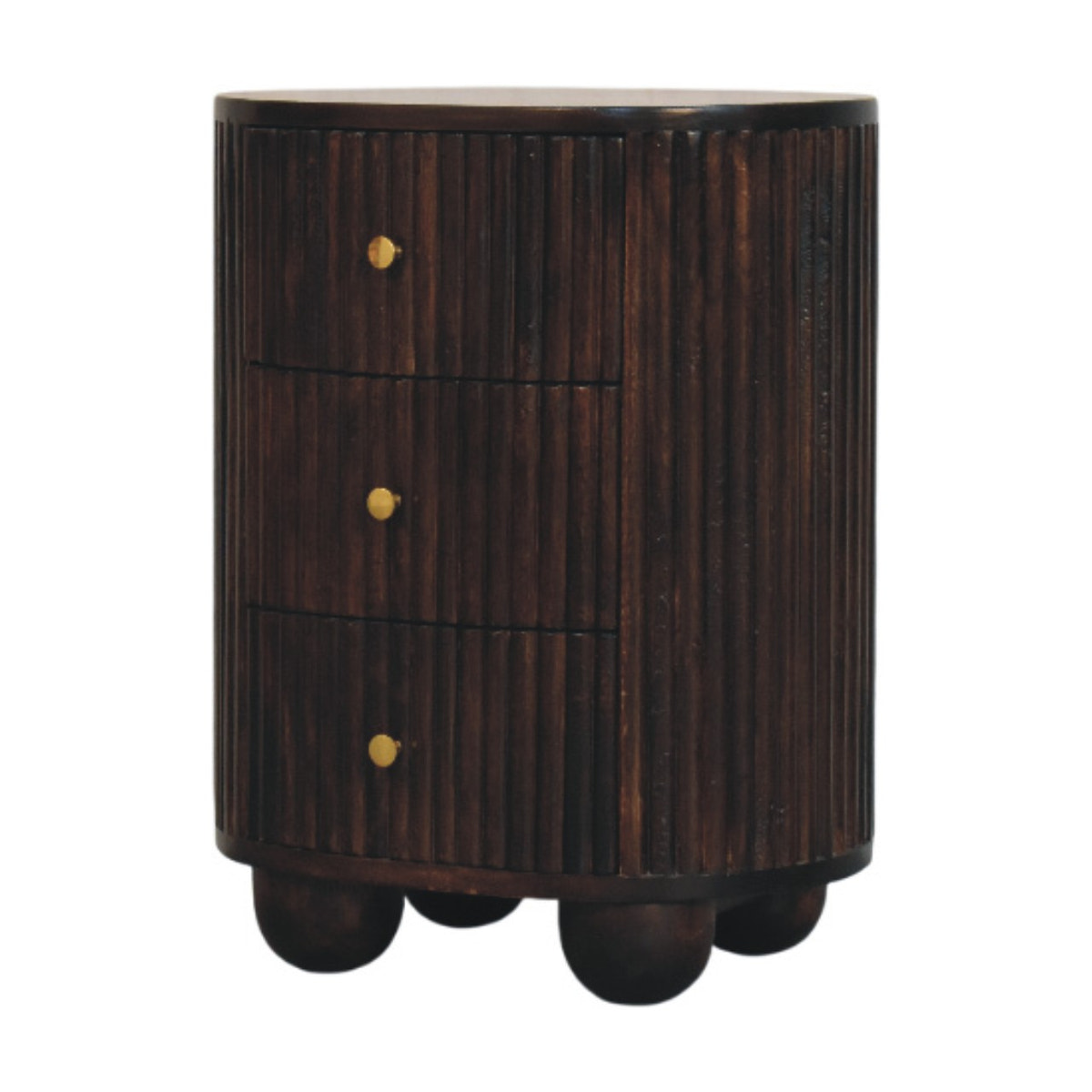 Curved Fluted 3-Drawer Bedside Table | Brass Velvet