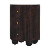 Curved Fluted 3-Drawer Bedside Table | Brass Velvet