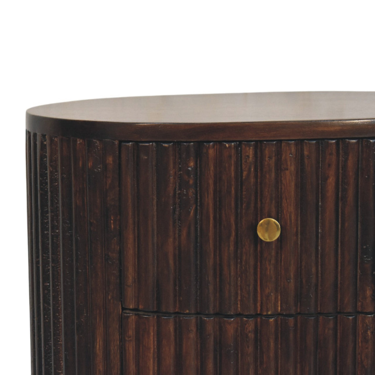 Curved Fluted 3-Drawer Bedside Table | Brass Velvet