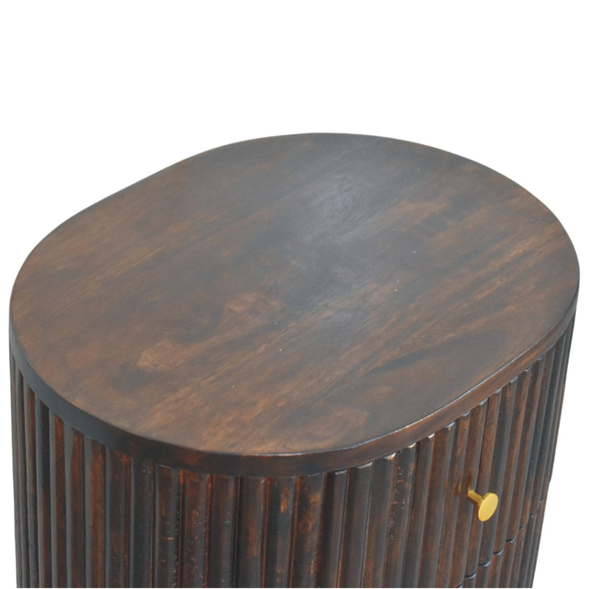 Curved Fluted 3-Drawer Bedside Table | Brass Velvet