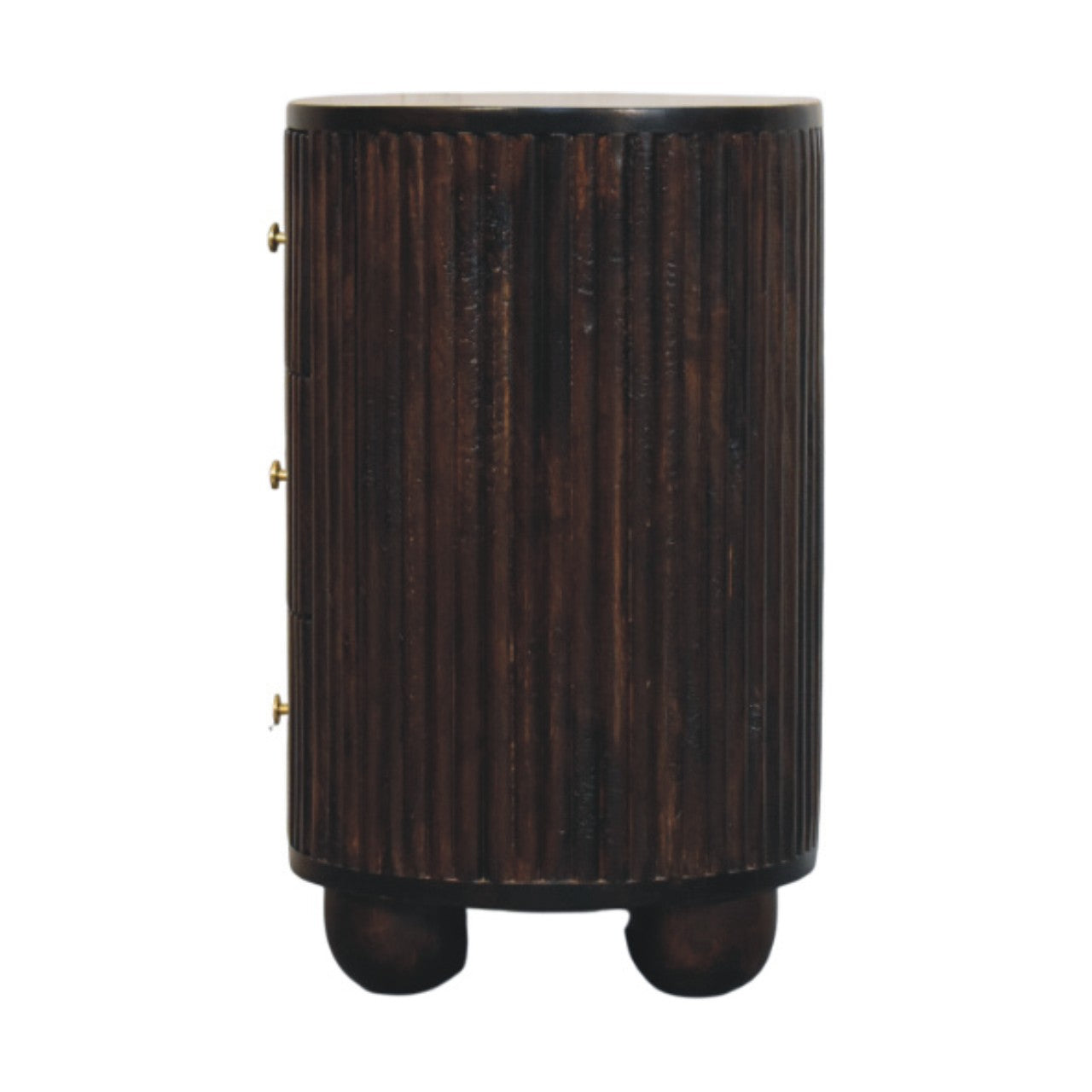 Curved Fluted 3-Drawer Bedside Table | Brass Velvet