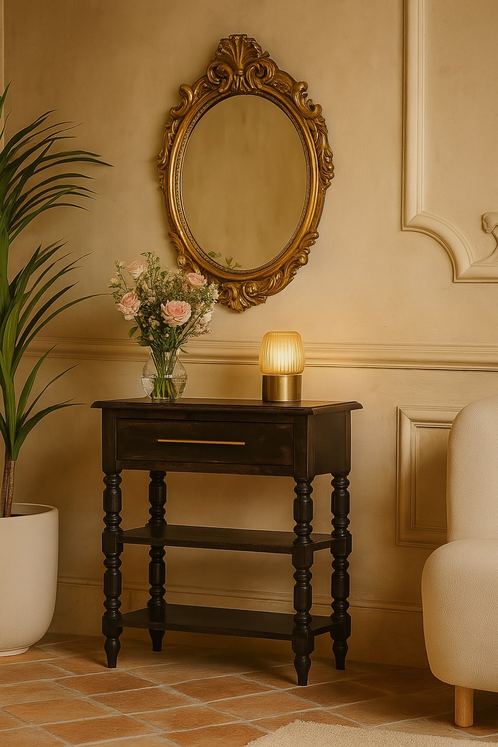 Heritage Turned-Leg Side Table Accent Piece | Brass Solid Mango Wood