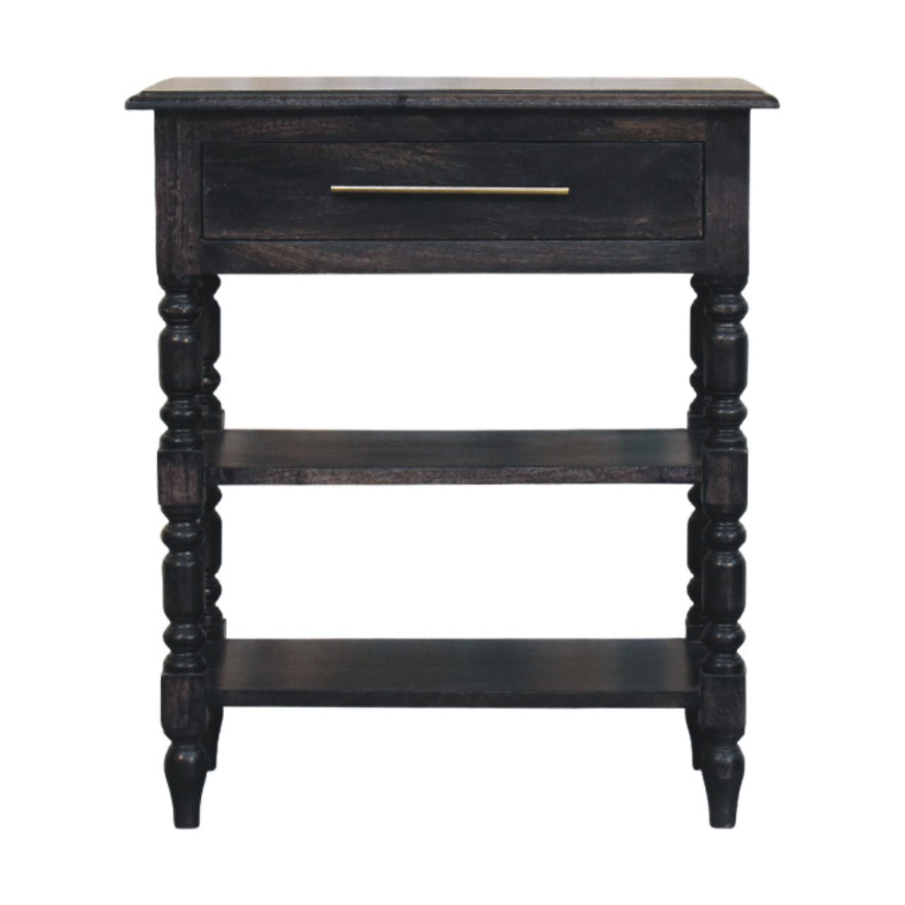 Heritage Turned-Leg Side Table Accent Piece | Brass Solid Mango Wood Default Title