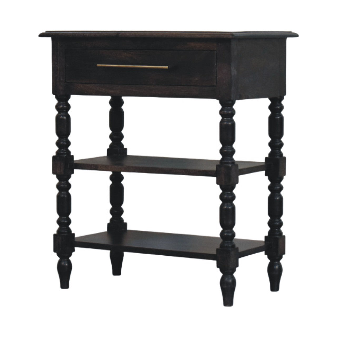 Heritage Turned-Leg Side Table Accent Piece | Brass Solid Mango Wood