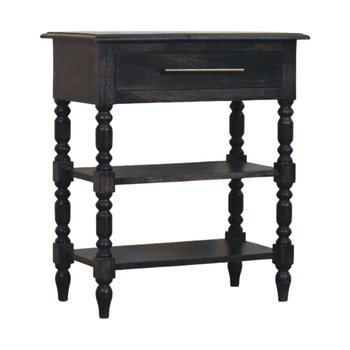 Heritage Turned-Leg Side Table Accent Piece | Brass Solid Mango Wood