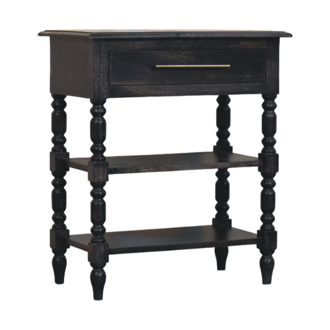 Heritage Turned-Leg Side Table Accent Piece | Brass Solid Mango Wood