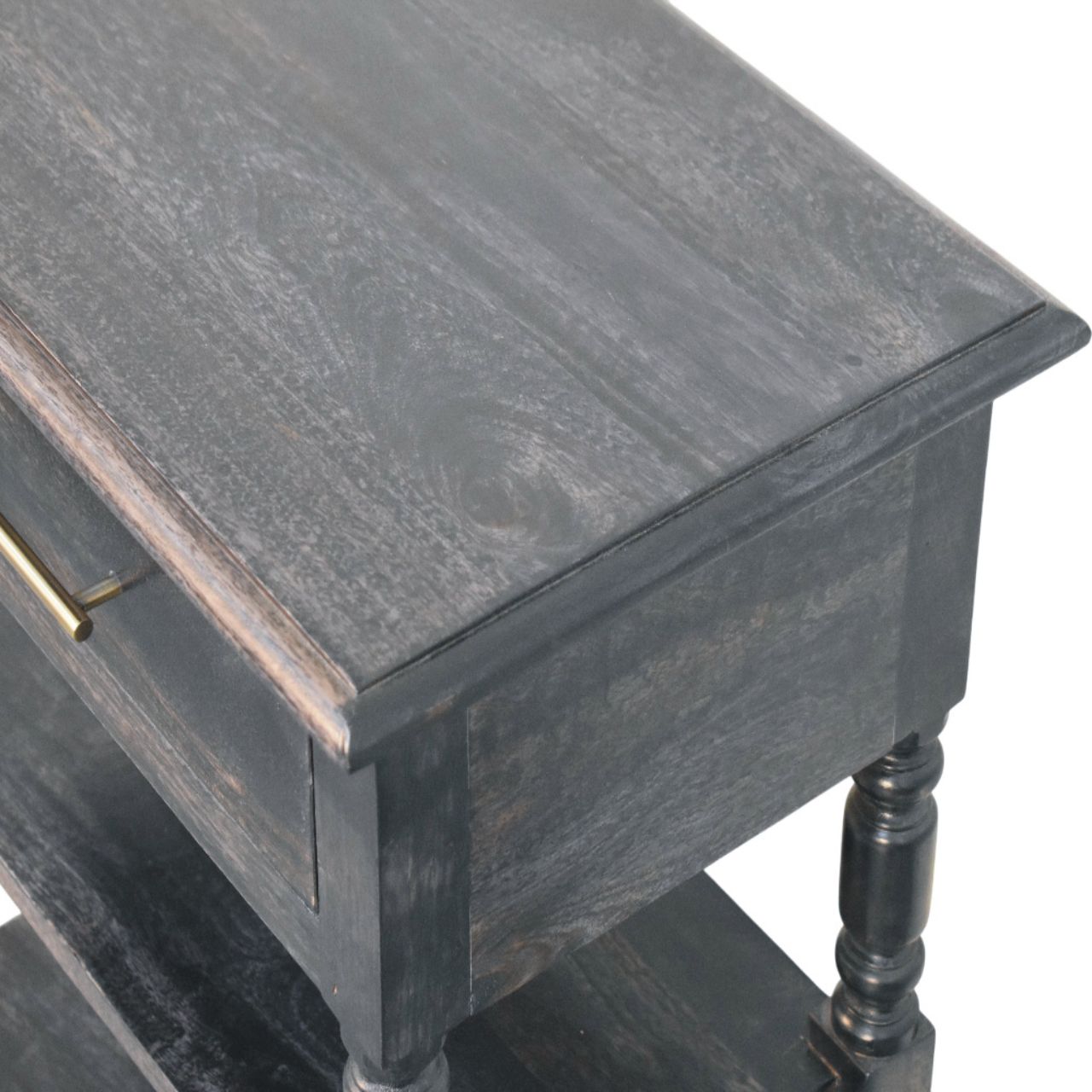 Heritage Turned-Leg Side Table Accent Piece | Brass Solid Mango Wood