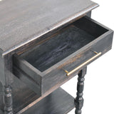 Heritage Turned-Leg Side Table Accent Piece | Brass Solid Mango Wood