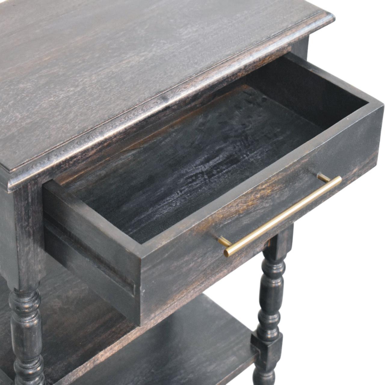 Heritage Turned-Leg Side Table Accent Piece | Brass Solid Mango Wood