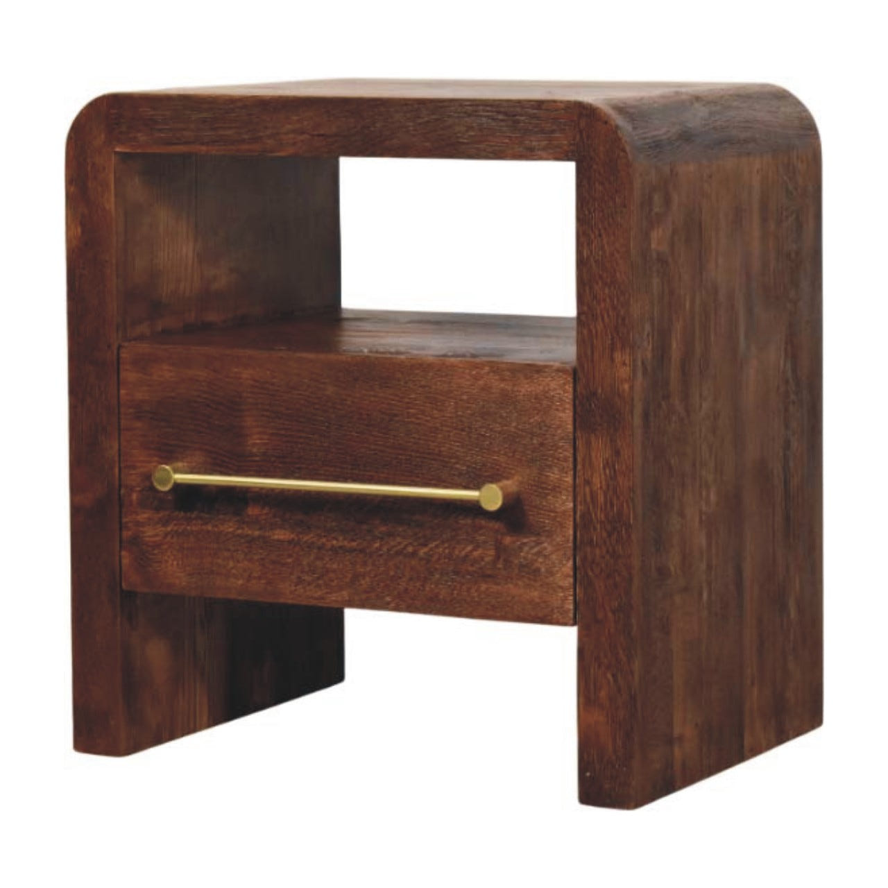 Tiger Oak Open Bedside with Brass Handle Bedside Table | Open Shelf