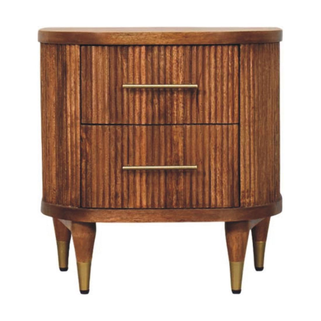 Ribbed Bedside with Brass Accents Bedside Table | Oak Solid Mango Wood Default Title