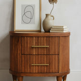 Ribbed Bedside with Brass Accents Bedside Table | Oak Solid Mango Wood