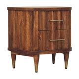 Ribbed Bedside with Brass Accents Bedside Table | Oak Solid Mango Wood