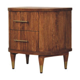 Ribbed Bedside with Brass Accents Bedside Table | Oak Solid Mango Wood