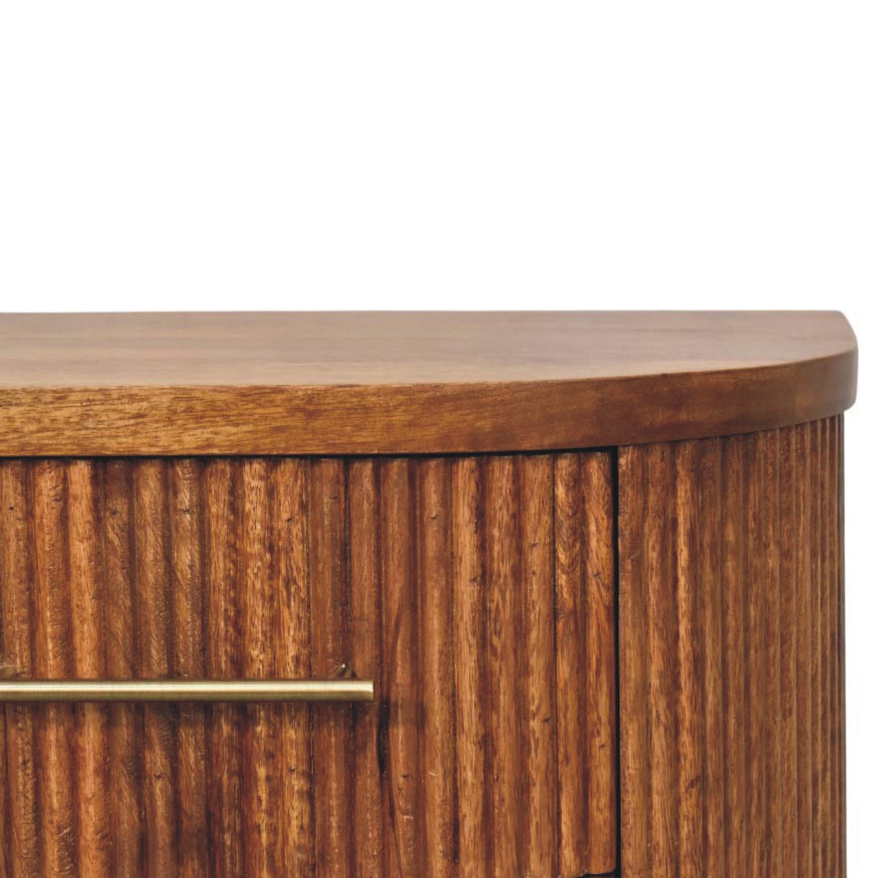 Ribbed Bedside with Brass Accents Bedside Table | Oak Solid Mango Wood