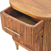 Ribbed Bedside with Brass Accents Bedside Table | Oak Solid Mango Wood