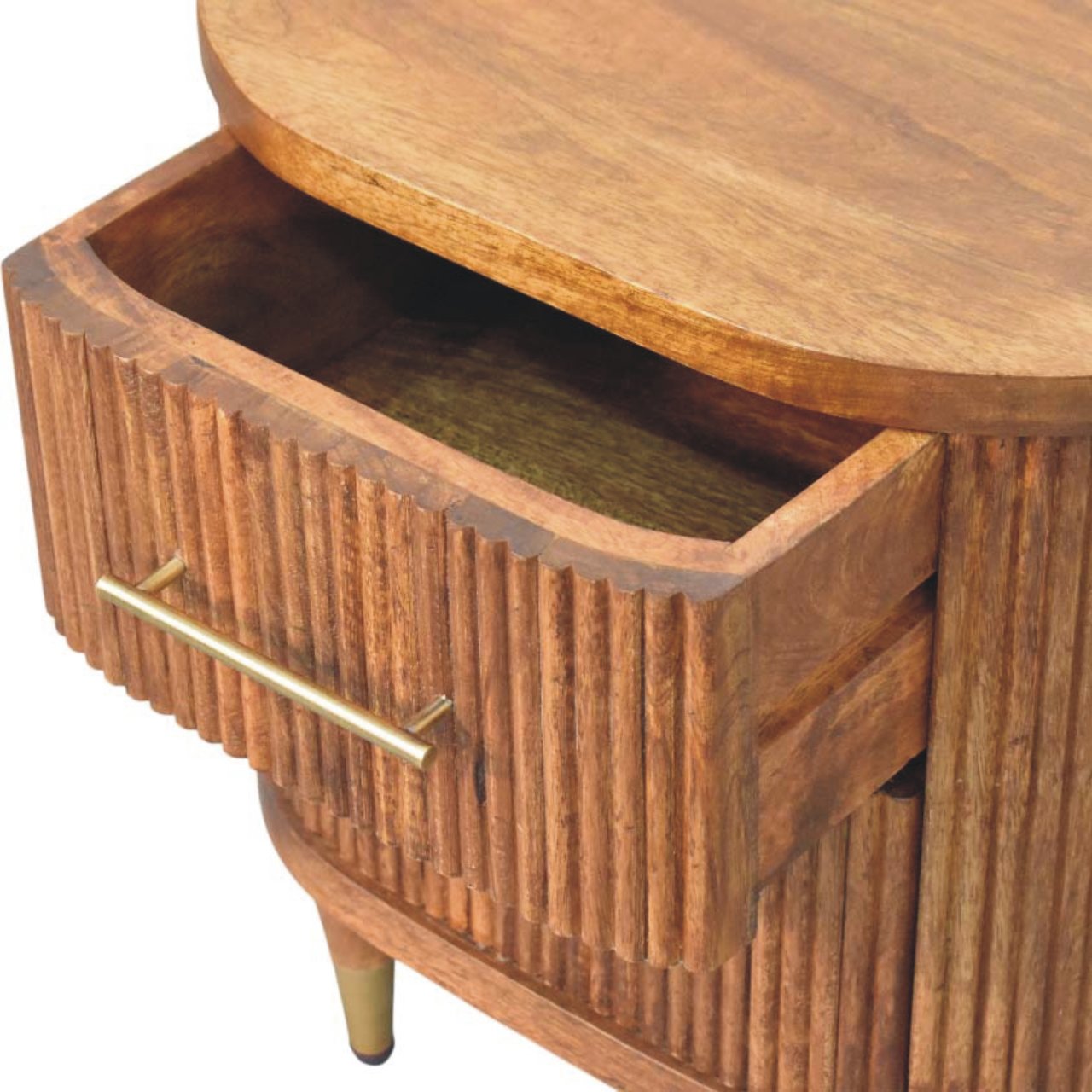 Ribbed Bedside with Brass Accents Bedside Table | Oak Solid Mango Wood