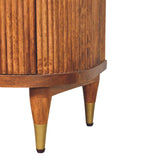 Ribbed Bedside with Brass Accents Bedside Table | Oak Solid Mango Wood