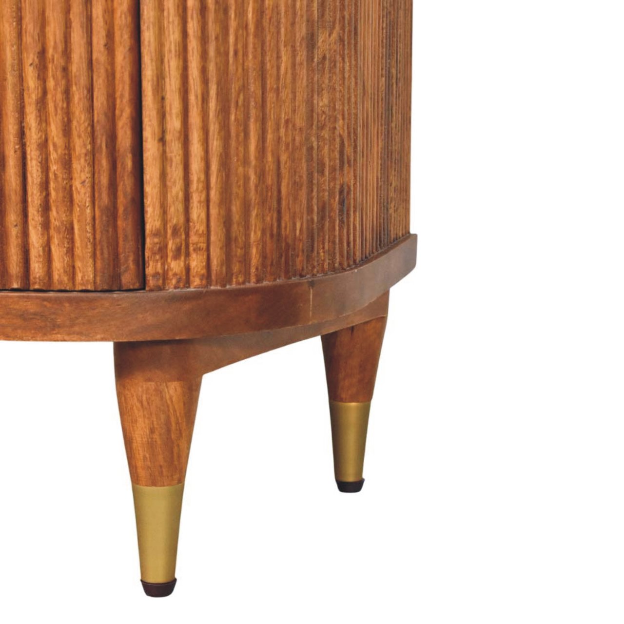 Ribbed Bedside with Brass Accents Bedside Table | Oak Solid Mango Wood