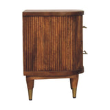 Ribbed Bedside with Brass Accents Bedside Table | Oak Solid Mango Wood