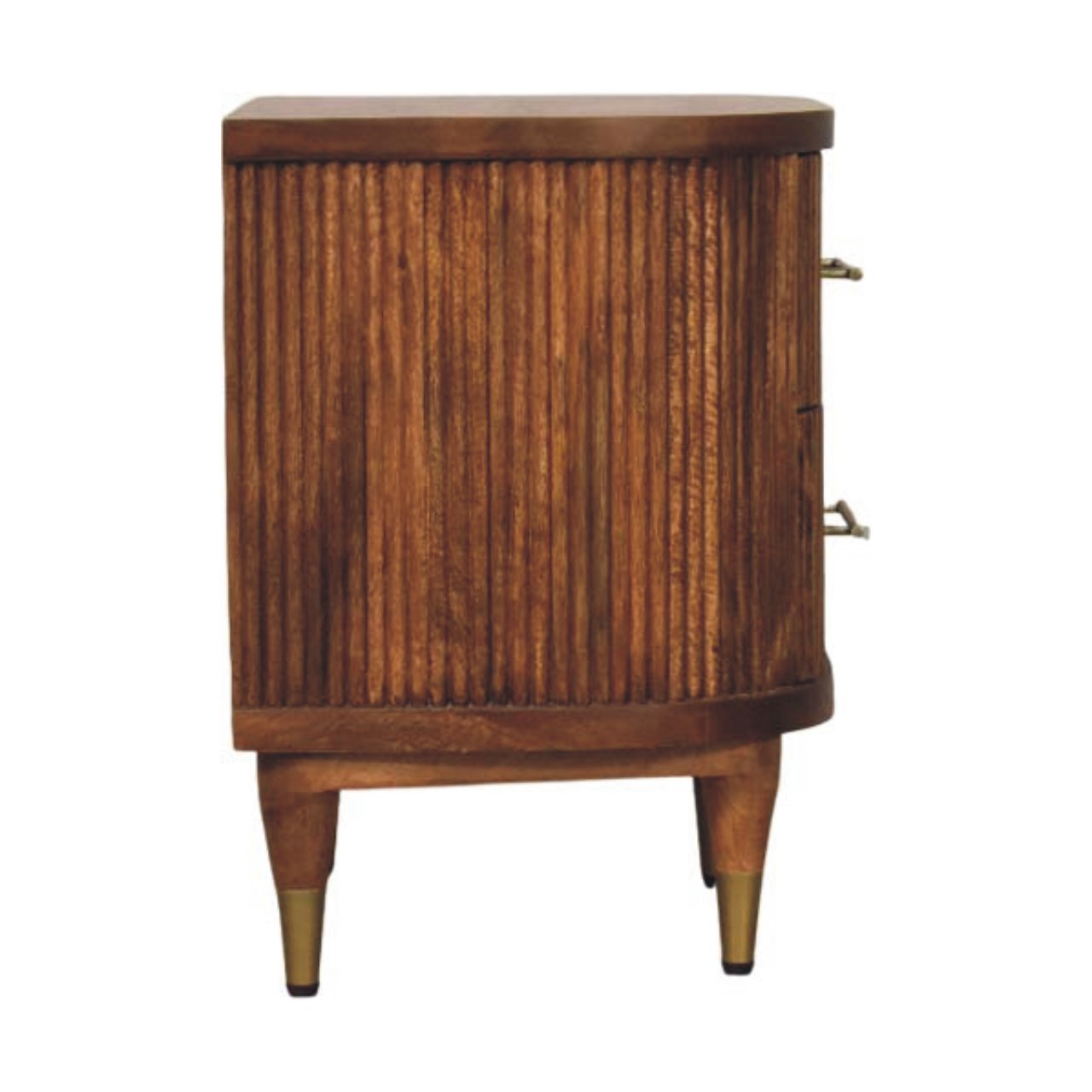 Ribbed Bedside with Brass Accents Bedside Table | Oak Solid Mango Wood