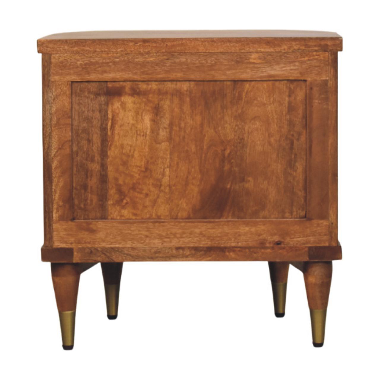 Ribbed Bedside with Brass Accents Bedside Table | Oak Solid Mango Wood