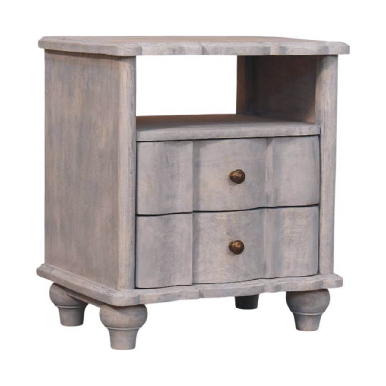 Lucia Bedside Table | Brass Solid Mango Wood Open Shelf