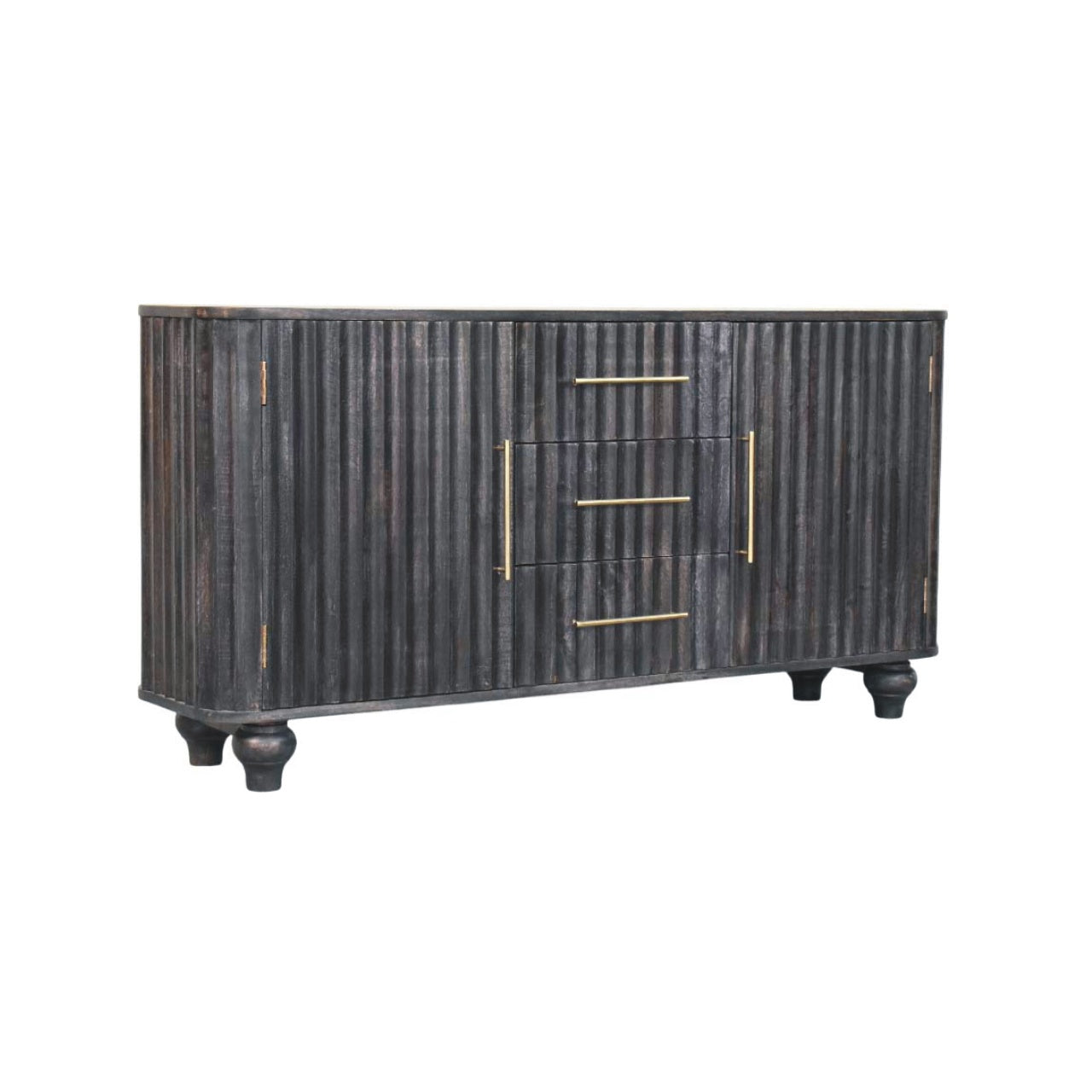 Savoy Sideboard Chest of Drawers | Brass Solid Mango Wood Fluted