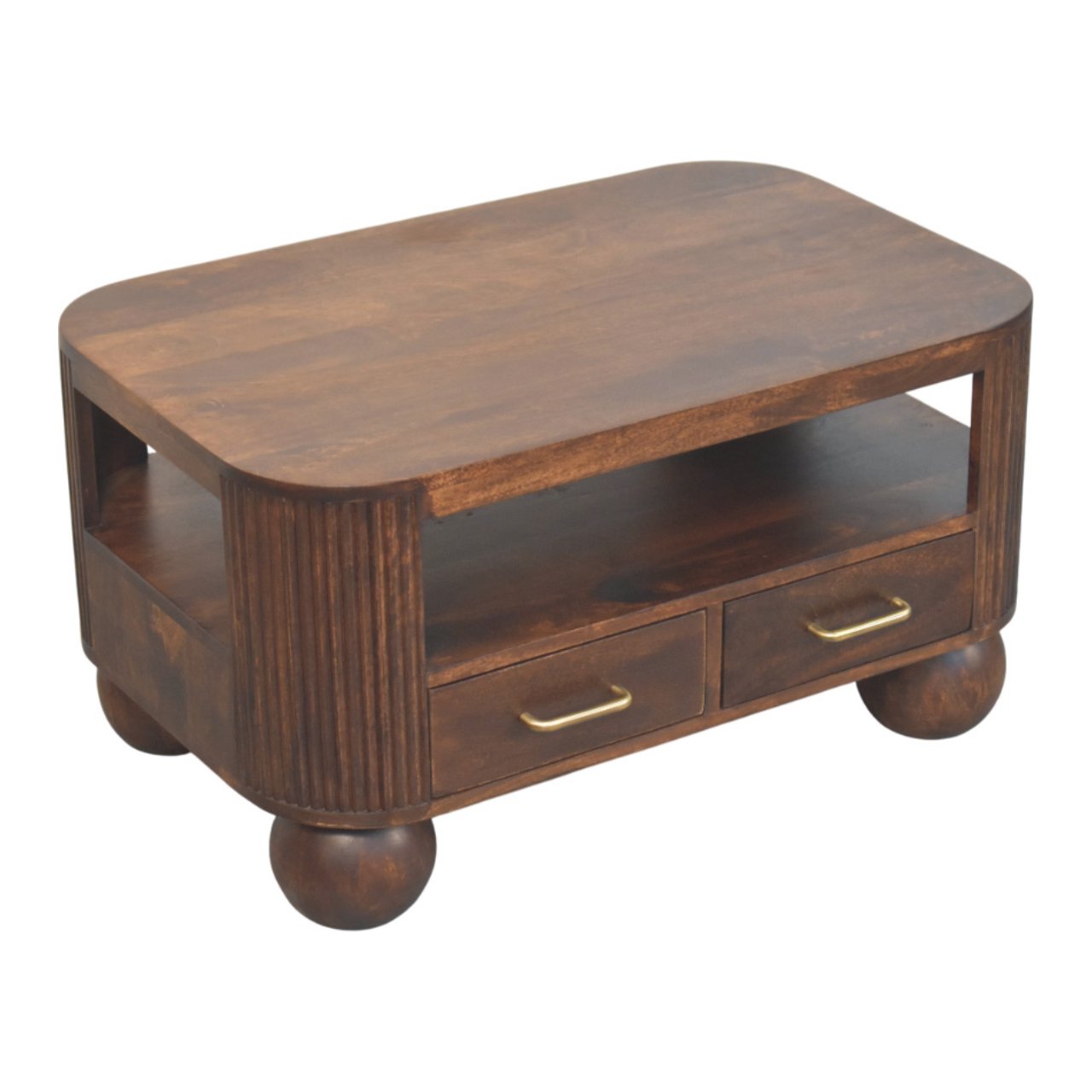Sphere Leg Coffee Table | California Walnut Solid Mango Wood Fluted