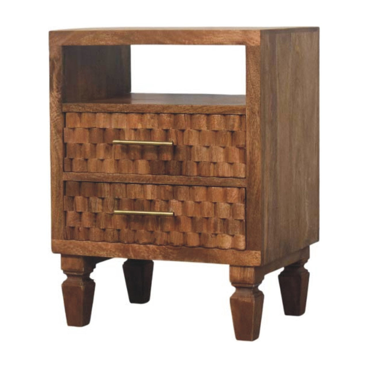 Arno Bedside in Golden Teak Bedside Table | Open Shelf