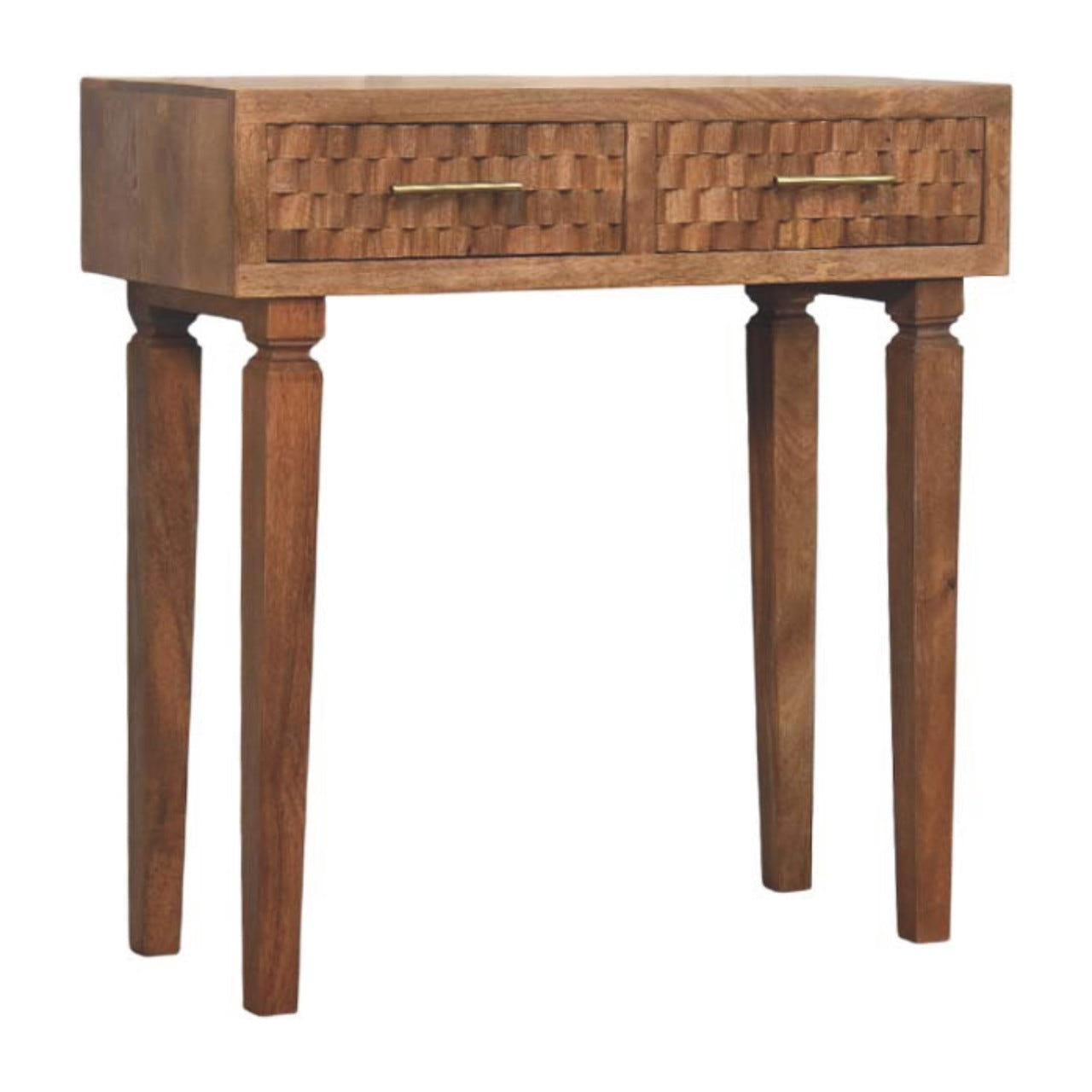 Arno Console Table in Golden Teak | Brass Hand-Carved