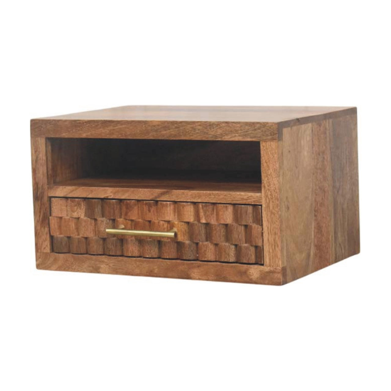 Arno Wall-Mounted Nightstand in Golden Teak Bedside Table | Brass