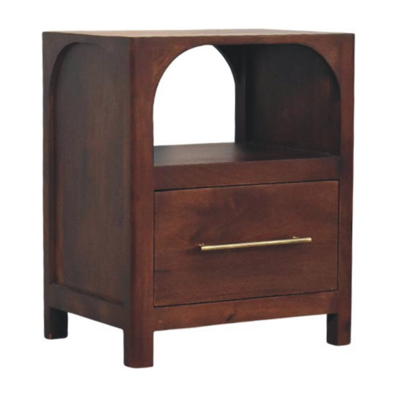 Arched Edge 1-Drawer Bedside Table | Oak Solid Mango Wood