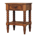 Spindle Bedside Table | Oak Solid Mango Wood Open Shelf