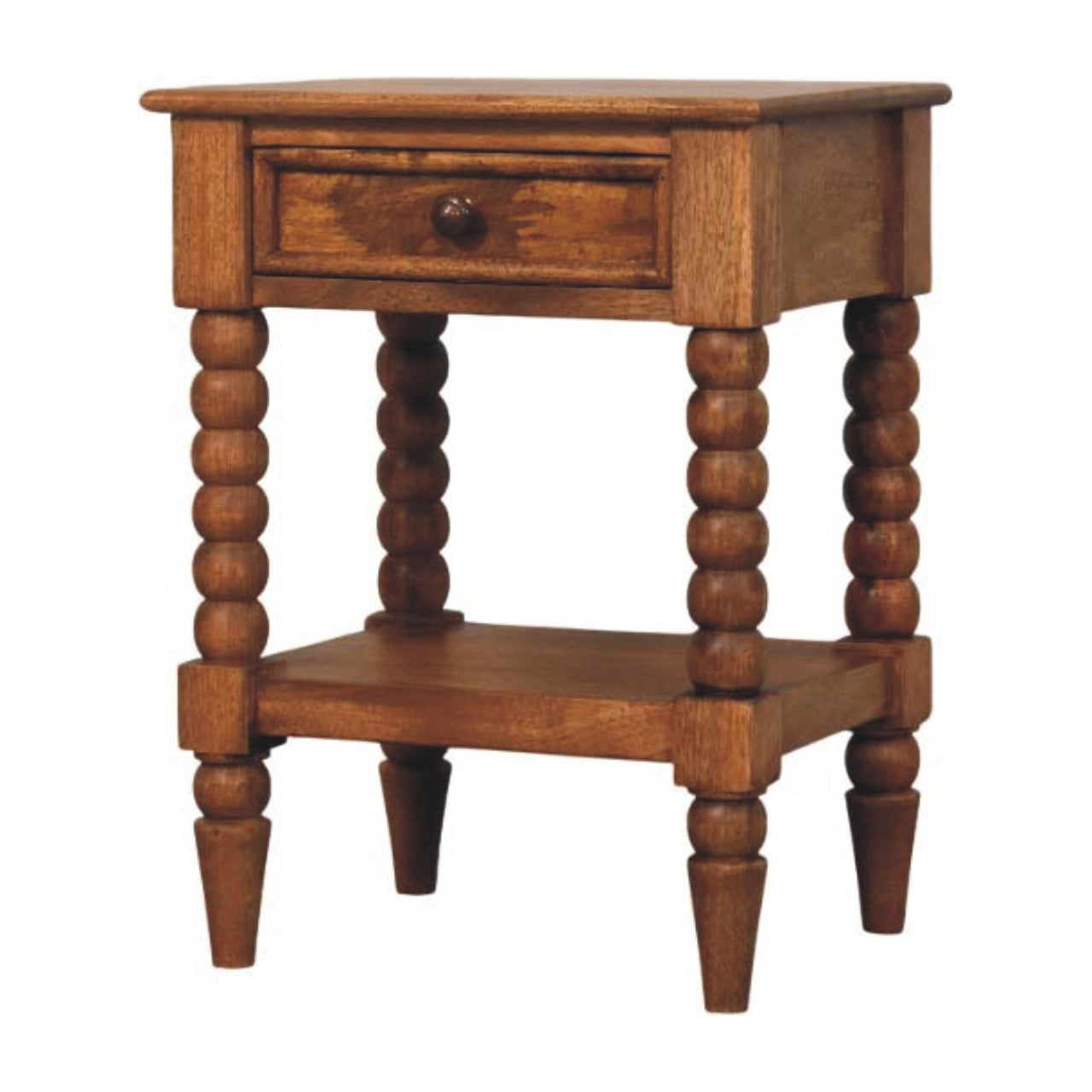 Spindle Bedside Table | Oak Solid Mango Wood Open Shelf