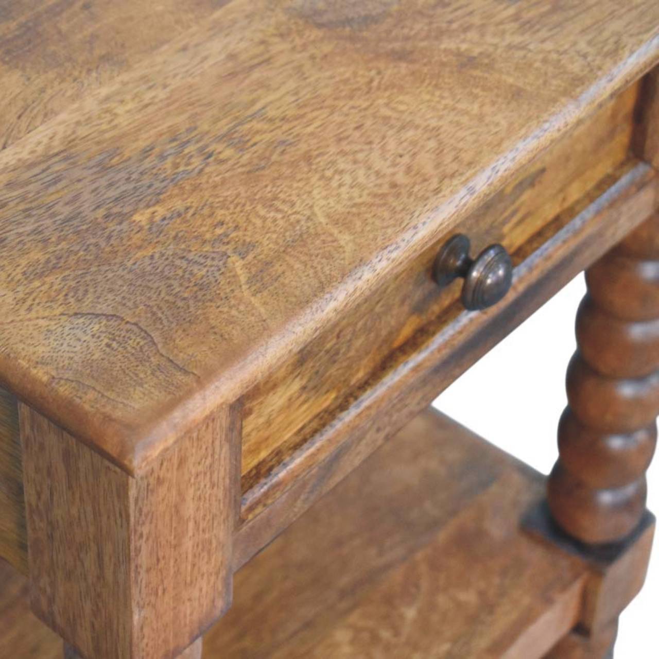 Spindle Bedside Table | Oak Solid Mango Wood Open Shelf