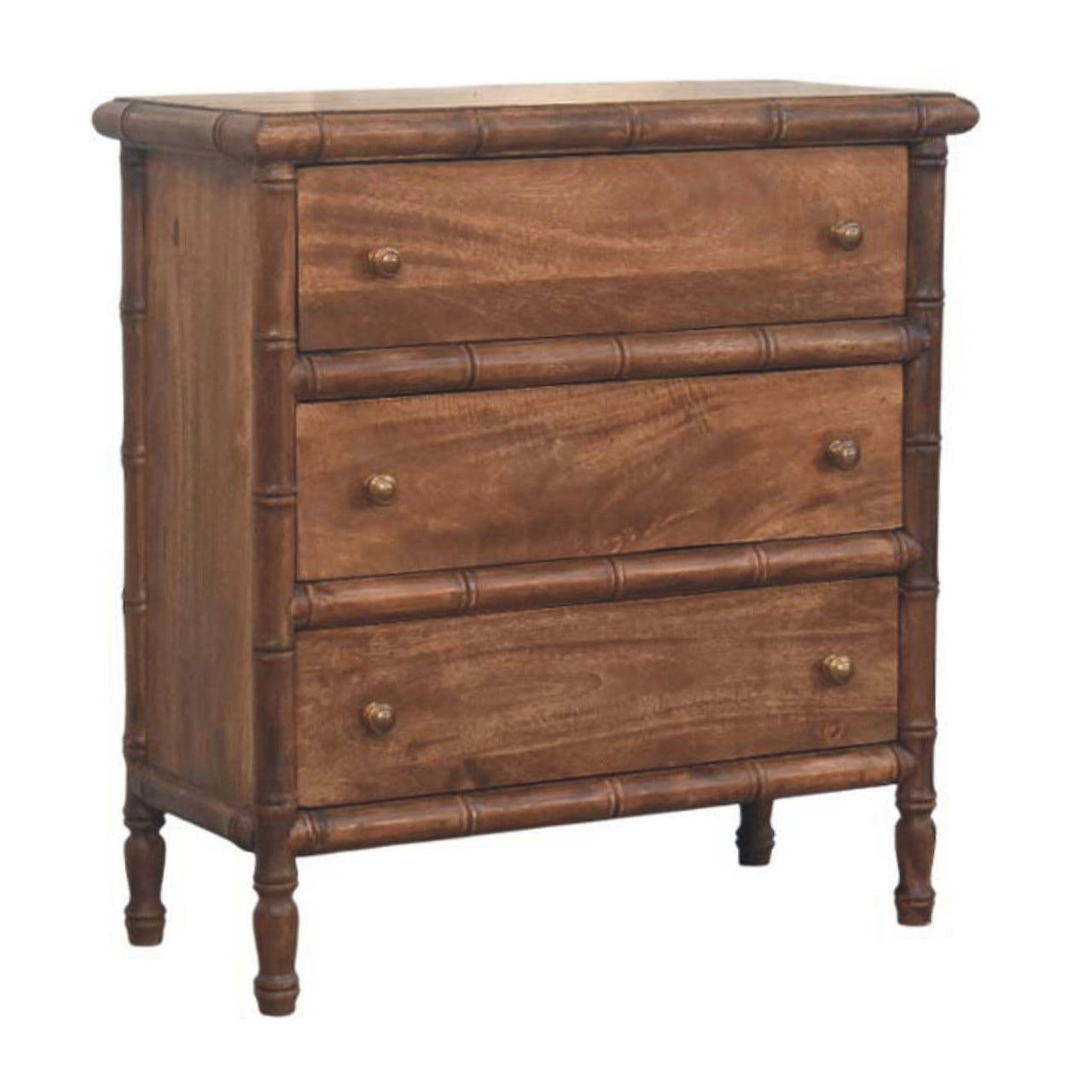 Bamboo Carved 3-Drawer Chest of Drawers | Brass Linen Default Title