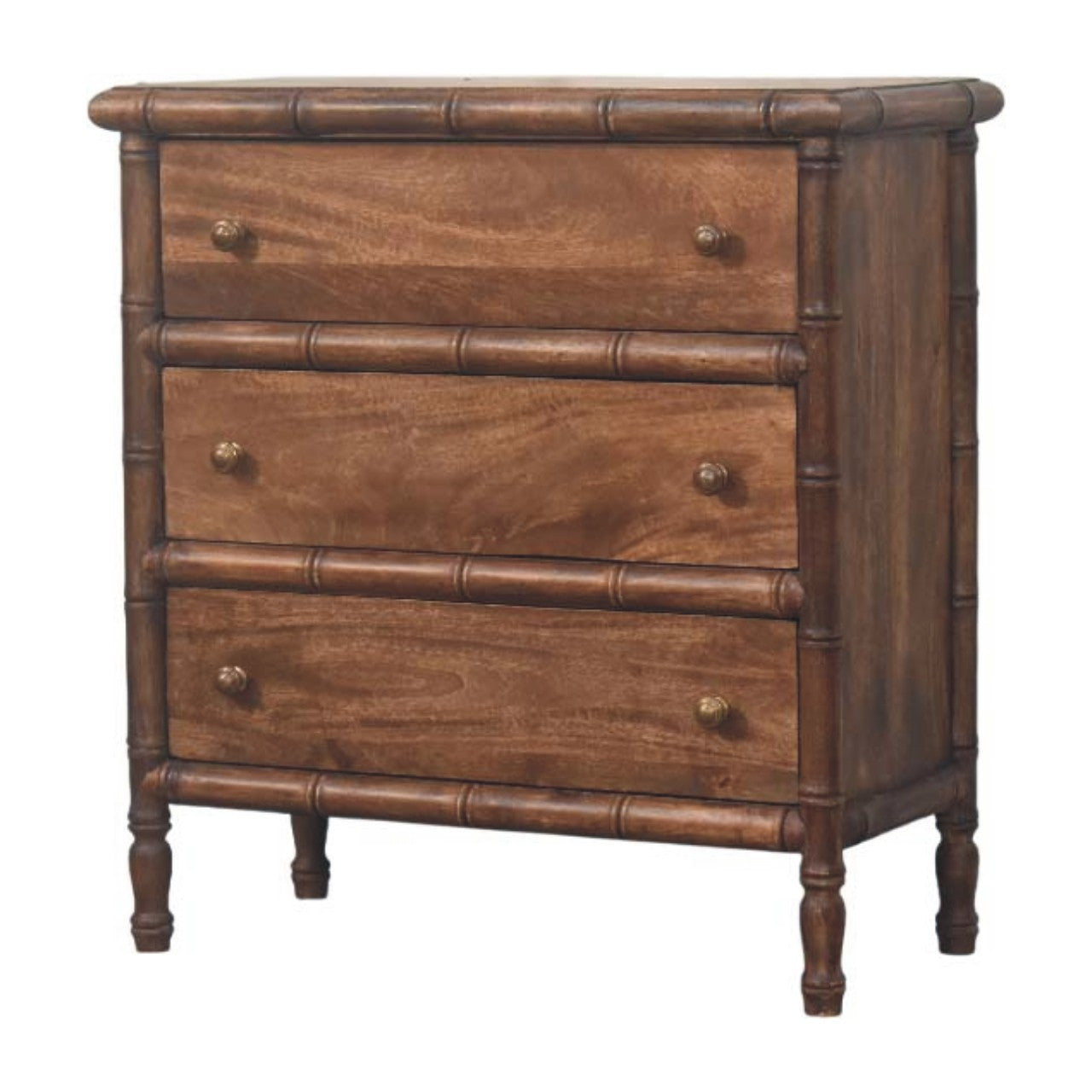 Bamboo Carved 3-Drawer Chest of Drawers | Brass Linen