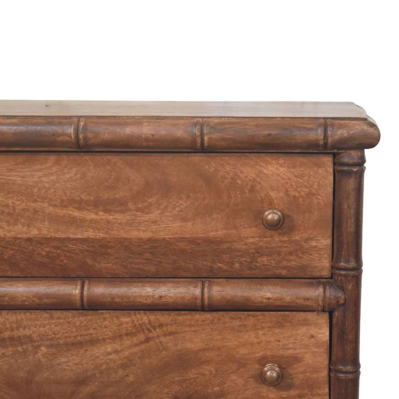 Bamboo Carved 3-Drawer Chest of Drawers | Brass Linen