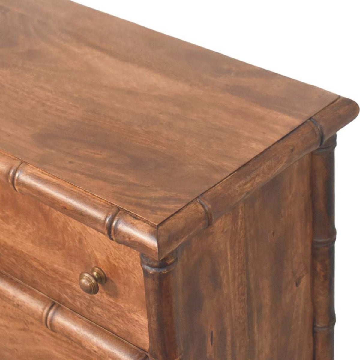 Bamboo Carved 3-Drawer Chest of Drawers | Brass Linen