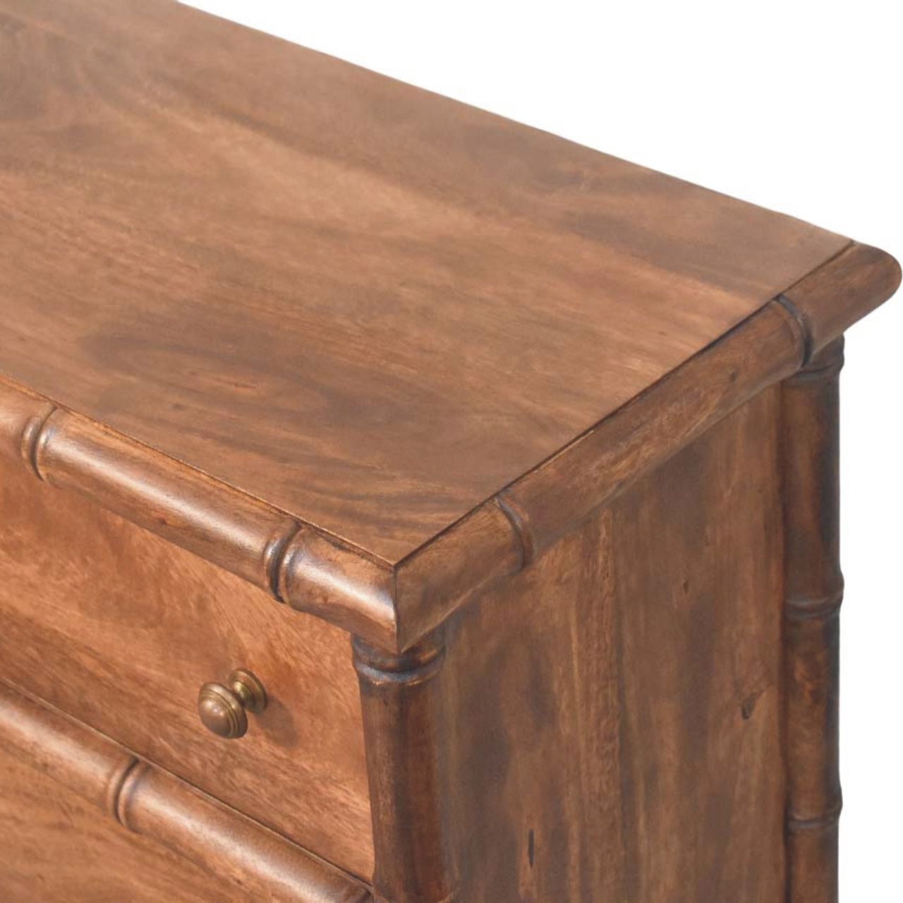 Bamboo Carved 3-Drawer Chest of Drawers | Brass Linen