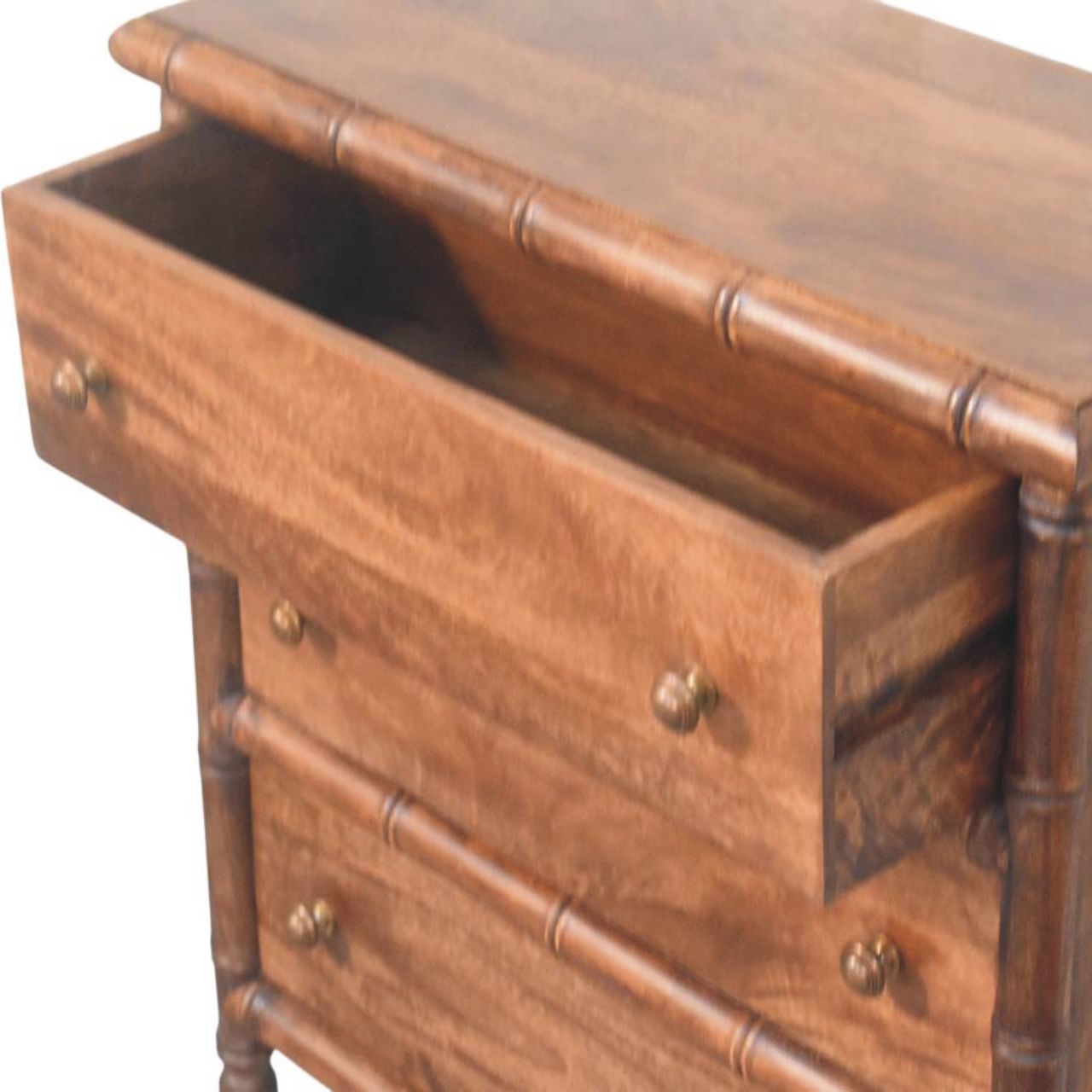 Bamboo Carved 3-Drawer Chest of Drawers | Brass Linen