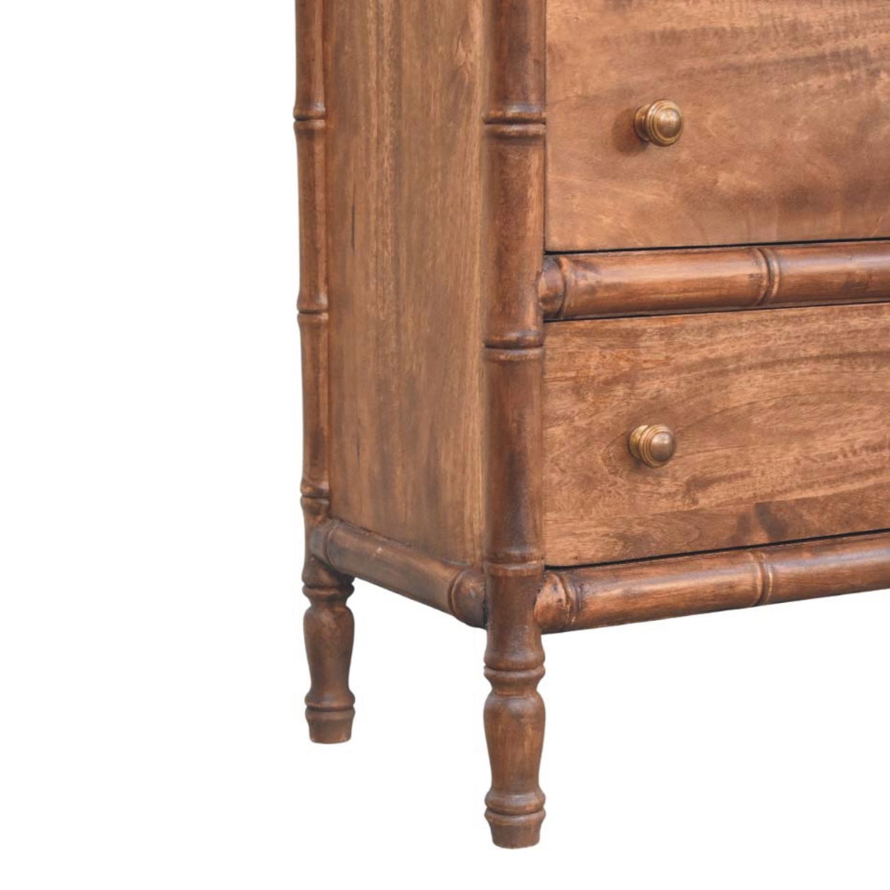 Bamboo Carved 3-Drawer Chest of Drawers | Brass Linen