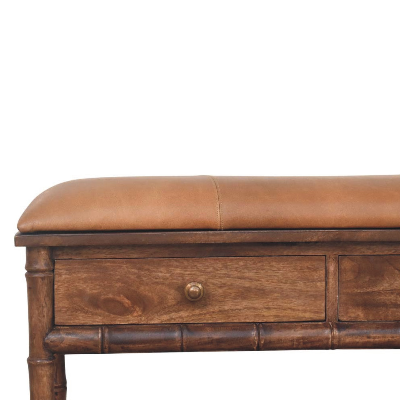 Bamboo Carved Storage Bench | Brass Solid Mango Wood Hand-Carved