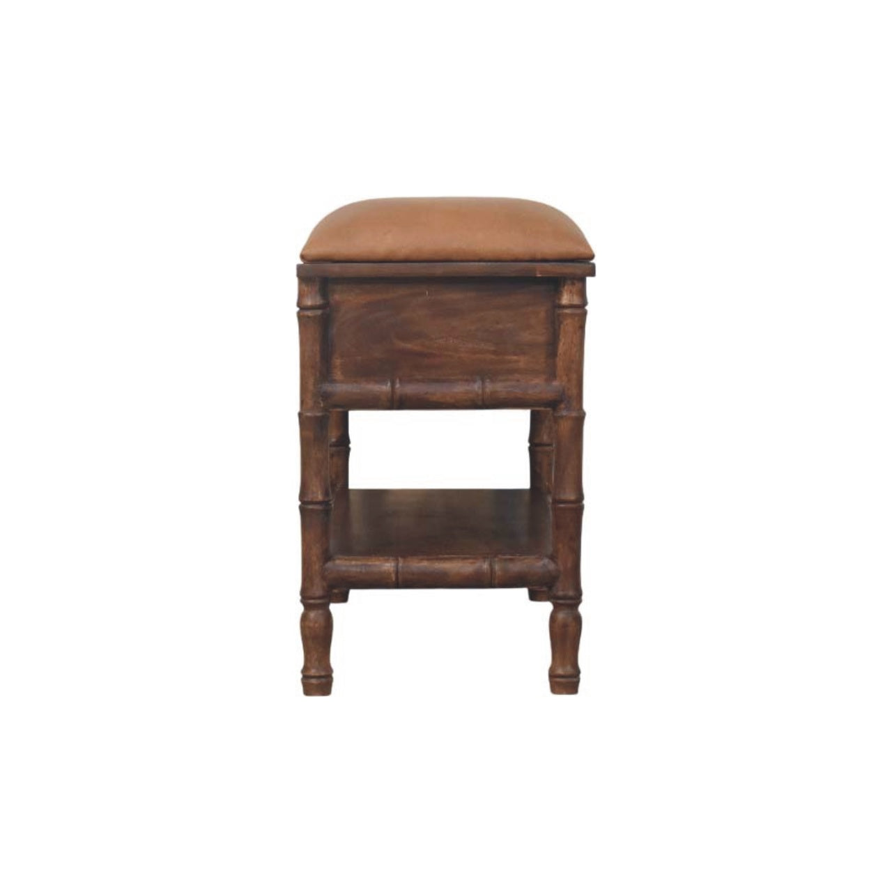 Bamboo Carved Storage Bench | Brass Solid Mango Wood Hand-Carved