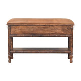 Bamboo Carved Storage Bench | Brass Solid Mango Wood Hand-Carved