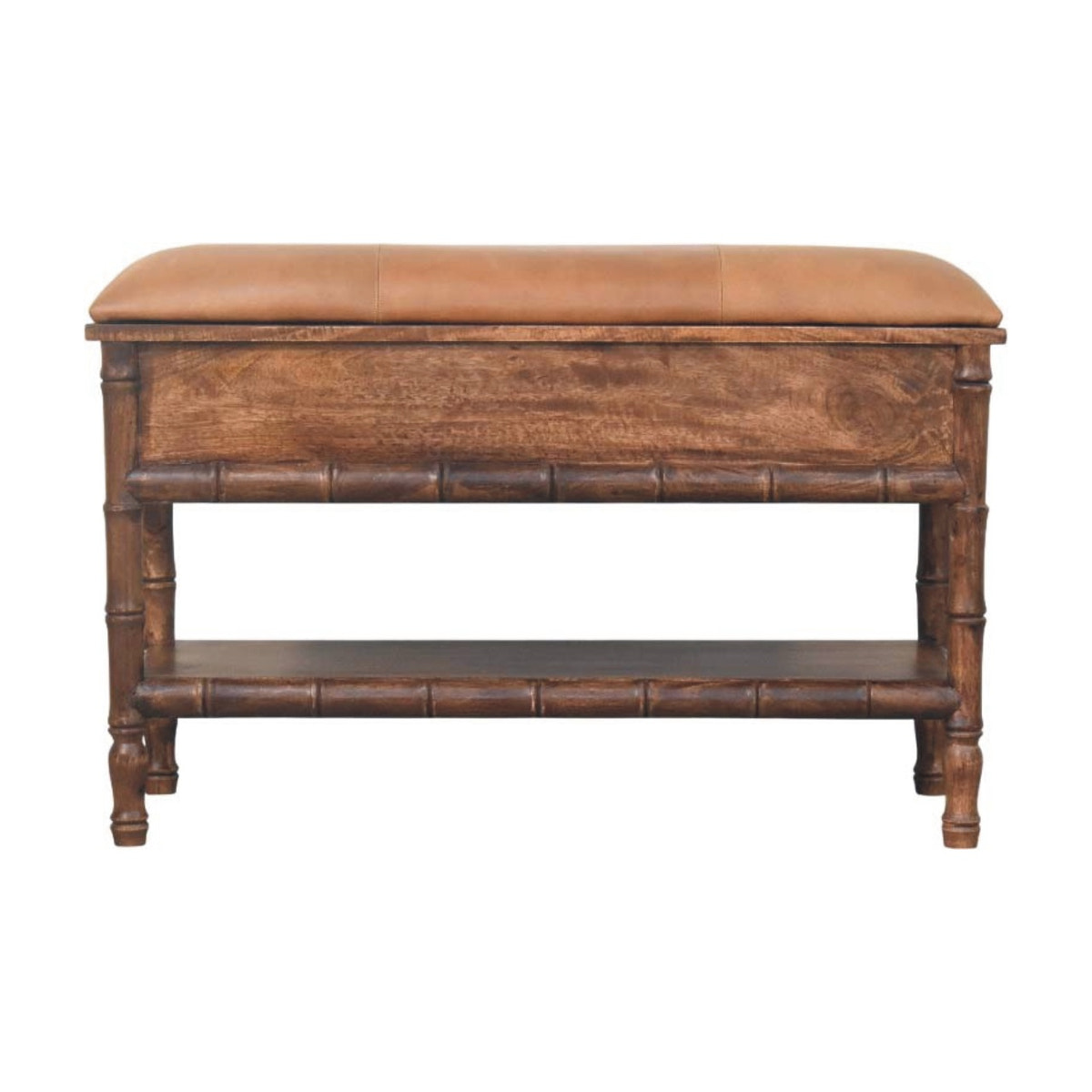Bamboo Carved Storage Bench | Brass Solid Mango Wood Hand-Carved