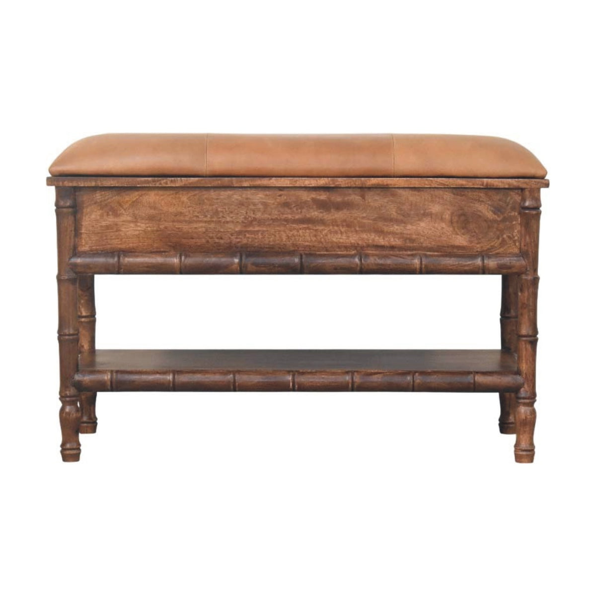 Bamboo Carved Storage Bench | Brass Solid Mango Wood Hand-Carved
