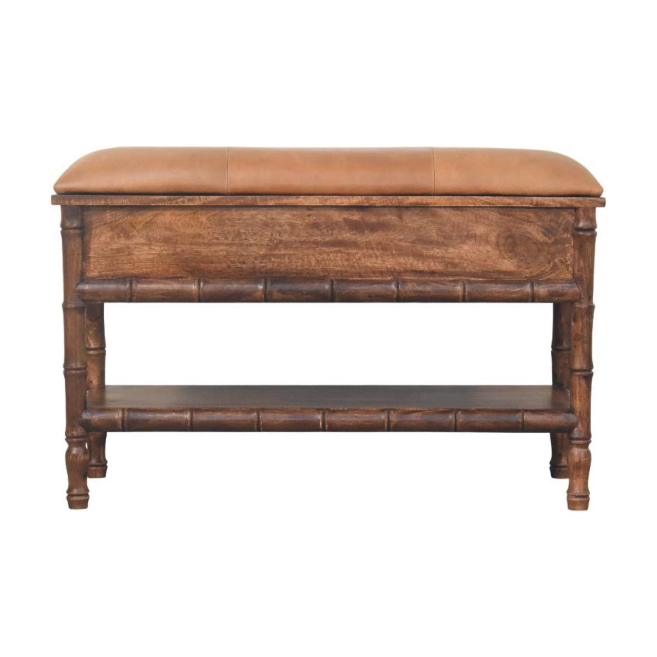 Bamboo Carved Storage Bench | Brass Solid Mango Wood Hand-Carved